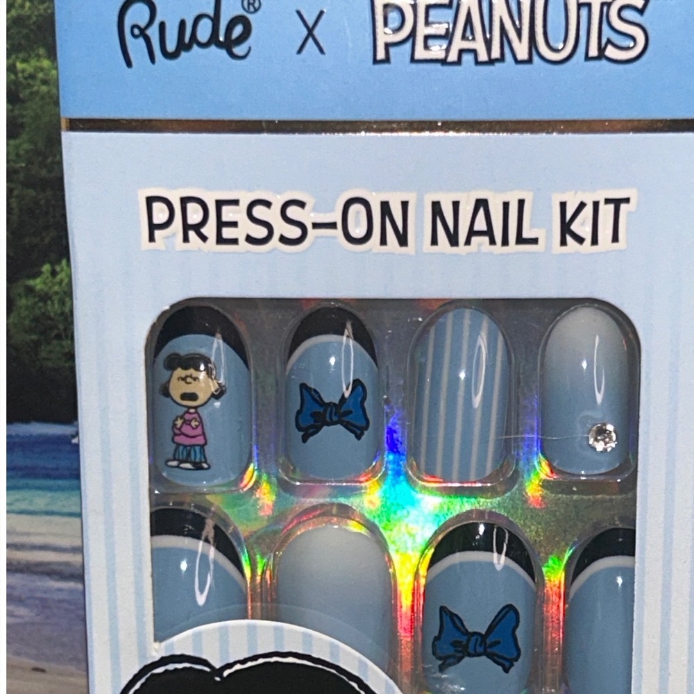 Rude Cosmetics x Peanuts Lucy Press-On Nail Kit 24 Nails Blue NEW